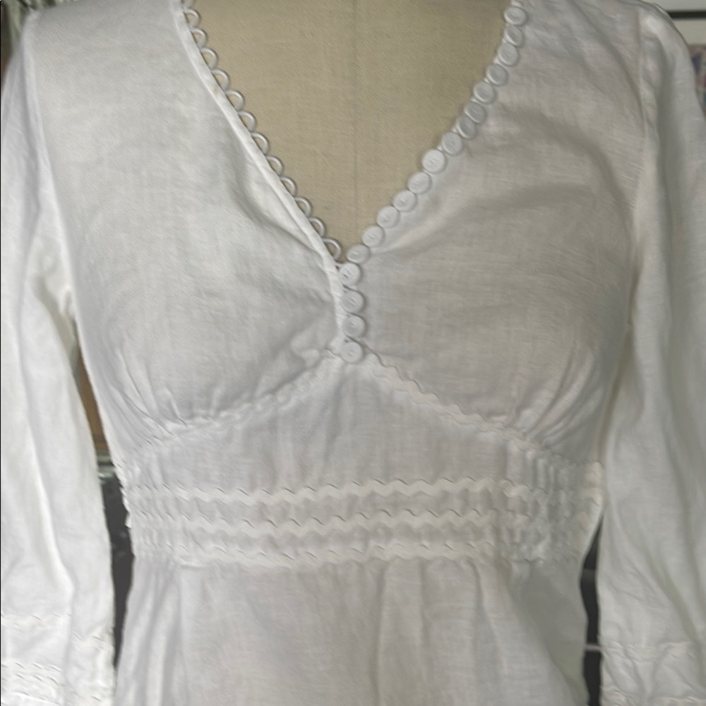 Anne Fontaine White Puff Sleeve Asymmetrical Blouse